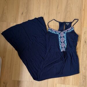 Navy Maxi Dress with Geometric Pattern